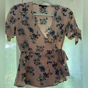 Atmosphere Blue Flutter Sleeve Wrap Blouse